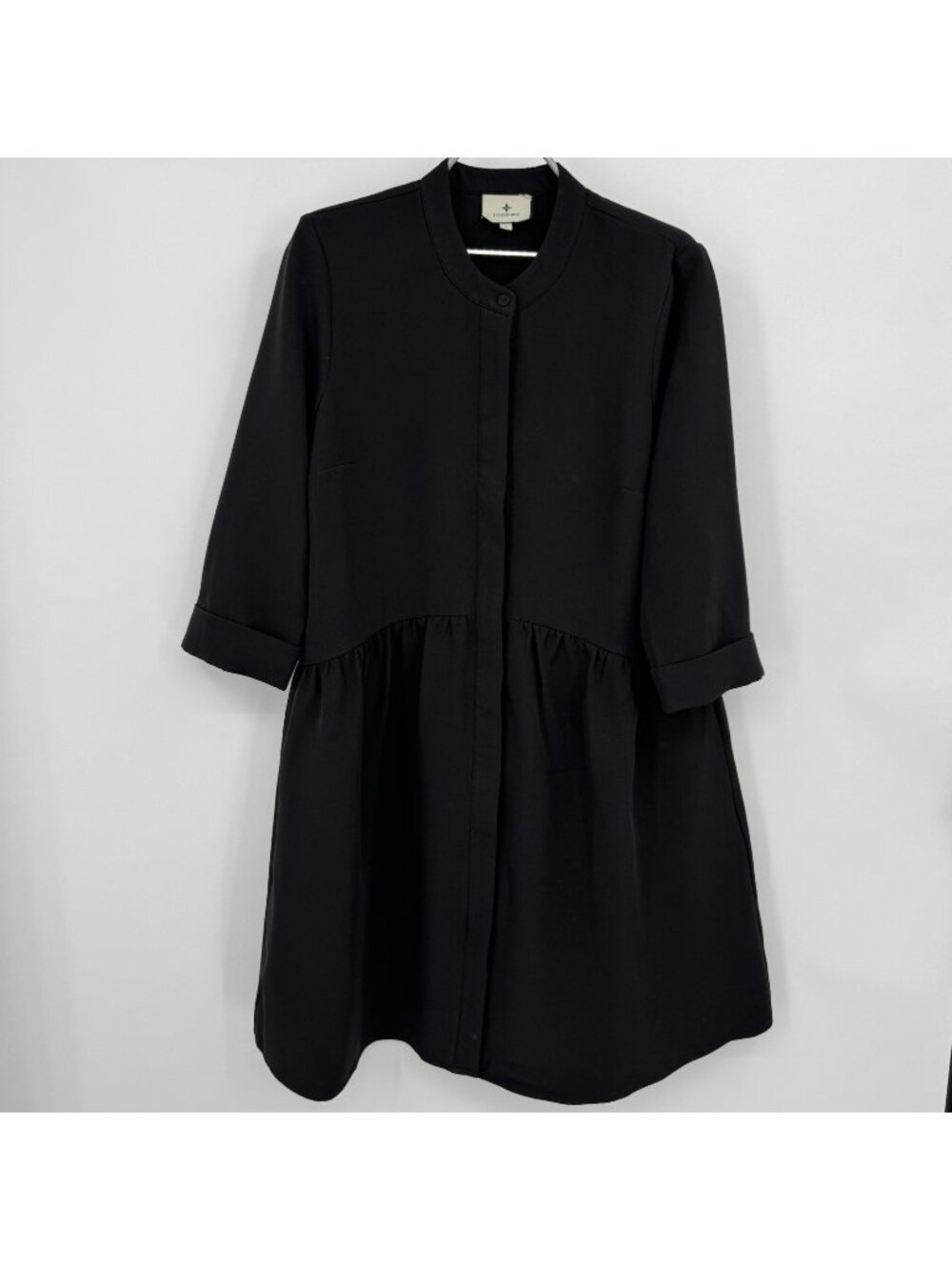 Tuckernuck Black Stretch Crepe Royal Shirt Dress sz S Mini Half Sleeve PO